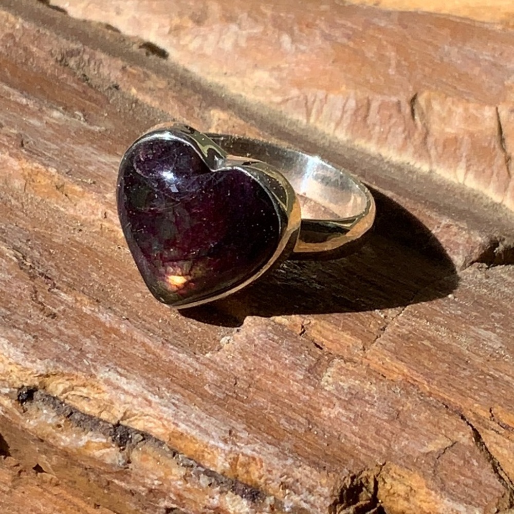 RED FLASH LABRADORITE 925 STERLING SILVER RING, SIZE 6